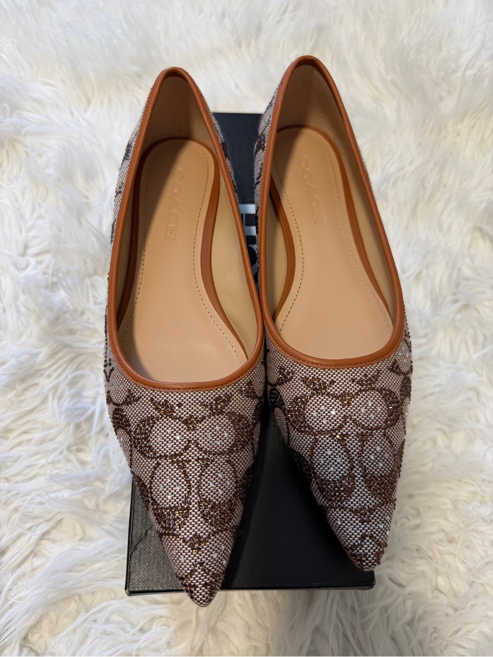 Coach Tan & Brown Signature Pointed-Toe Flats